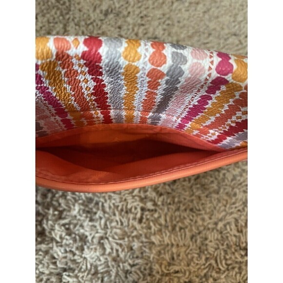 VERA Bradley Purse PINK CONFETTI STRIPE Flap Crossbody Vinyl Shoulder Ba… - Picture 5 of 12